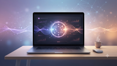 Claude AI assistant interface glowing on a laptop screen, representing Anthropic's AI chatbot