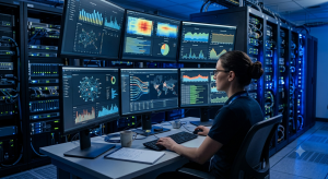 IT administrator monitoring network traffic to fix congestion