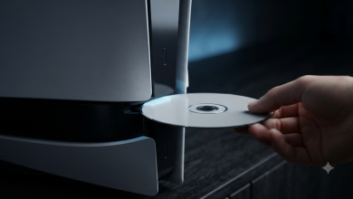 PlayStation 5 console with physical game disc being inserte