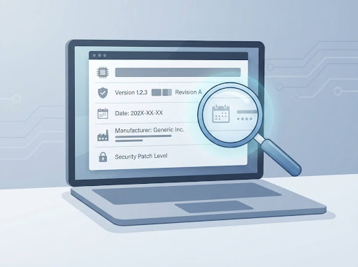 Illustration of a system information panel highlighting the BIOS version and date field