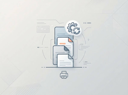 Illustration of a print queue with a restart icon representing a spooler reset