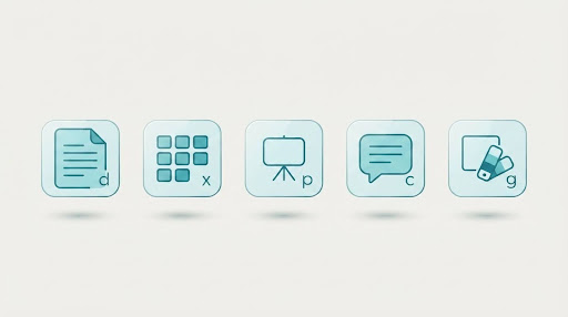 Row of simplified app icons each showing a small subscript character example