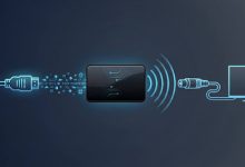 Diagram-style illustration showing an HDMI signal being converted into a radio-frequency signal for coaxial cable distribution
