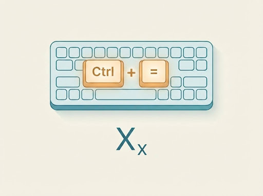 Illustration of a keyboard shortcut combination used to apply subscript formatting